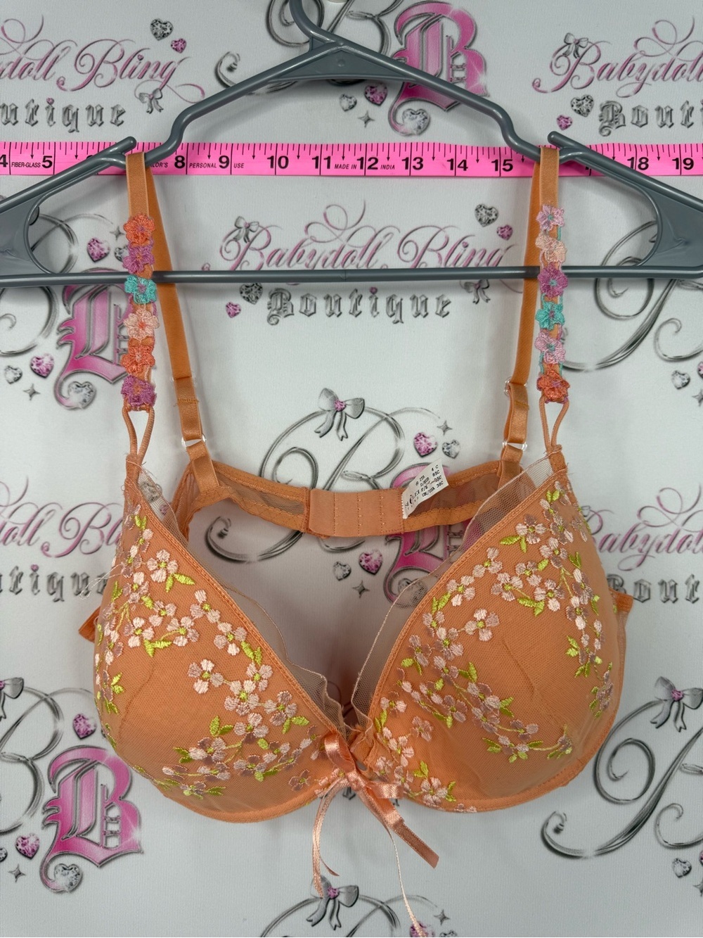 Bra flowers Embroidered Floral Balconette Bra in Peach with Multicolor Accents